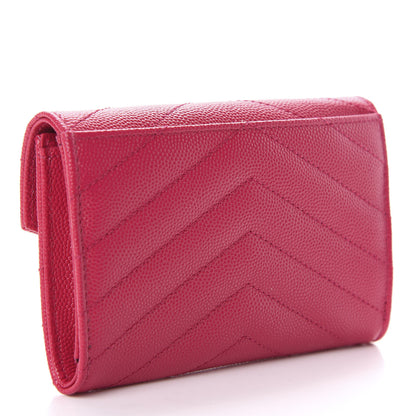 Saint Laurent Grain De Poudre Matelasse Chevron Small Monogram Envelope Wallet Fresh Fuchsia 3 of 6