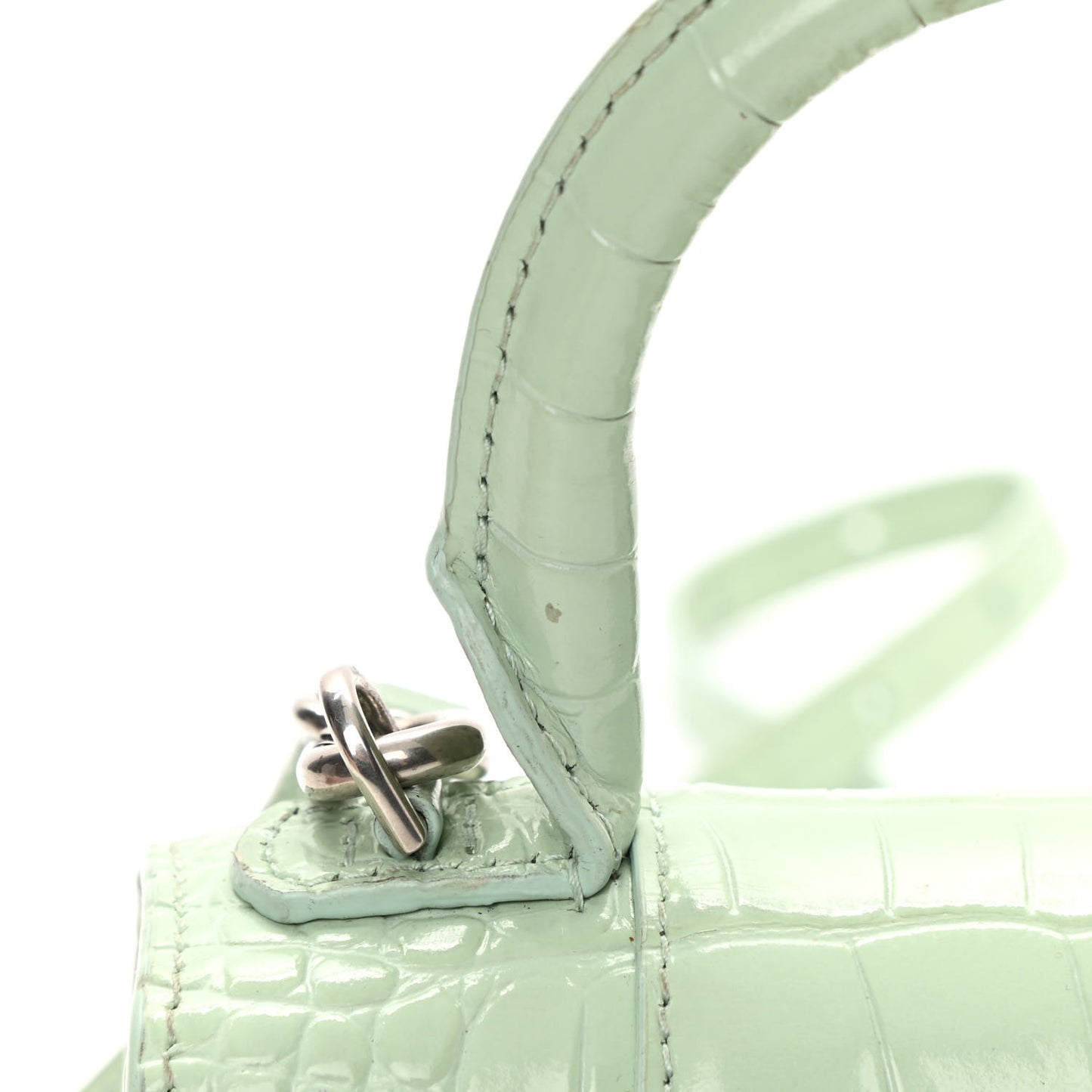 Shiny Calfskin Crocodile Embossed Hourglass Top Handle Bag XS Light Green