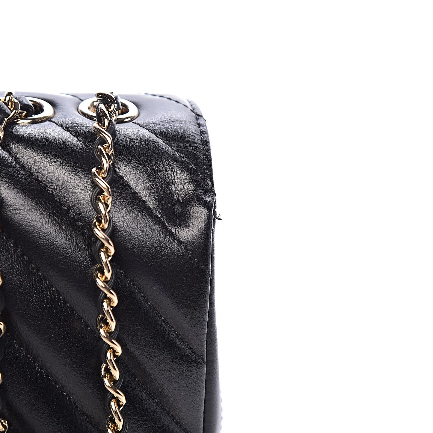 Calfskin Chevron Quilted Small Statement Flap Black