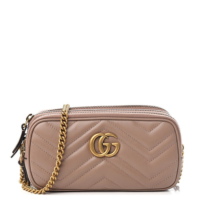Gucci Calfskin Matelasse Mini GG Marmont Chain Crossbody Bag Porcelain Rose 1 of 12