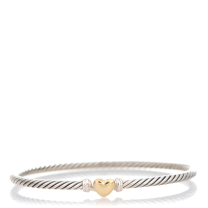 David Yurman Sterling Silver 18K Yellow Gold 3mm Cable Collectibles Heart Bracelet 1 of 4