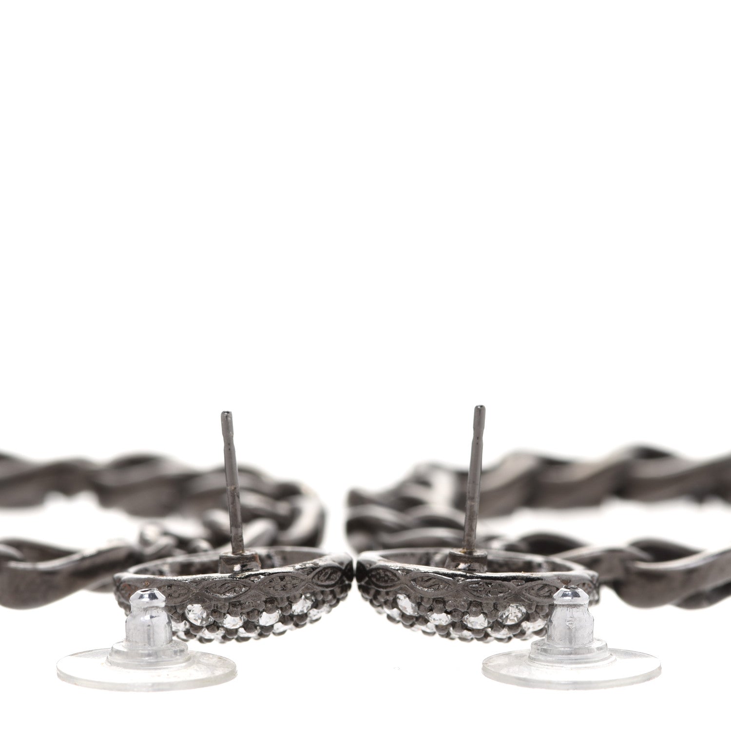 Chanel Ruthenium Crystal CC Paris Chain Link Hoop Earrings Silver 3 of 5