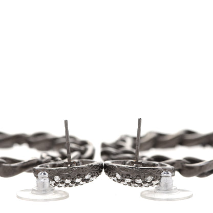 Chanel Ruthenium Crystal CC Paris Chain Link Hoop Earrings Silver 3 of 5