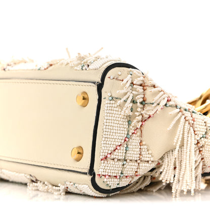 Christian Dior Lambskin Beaded Fringe Mini Lady Dior White 10 of 18