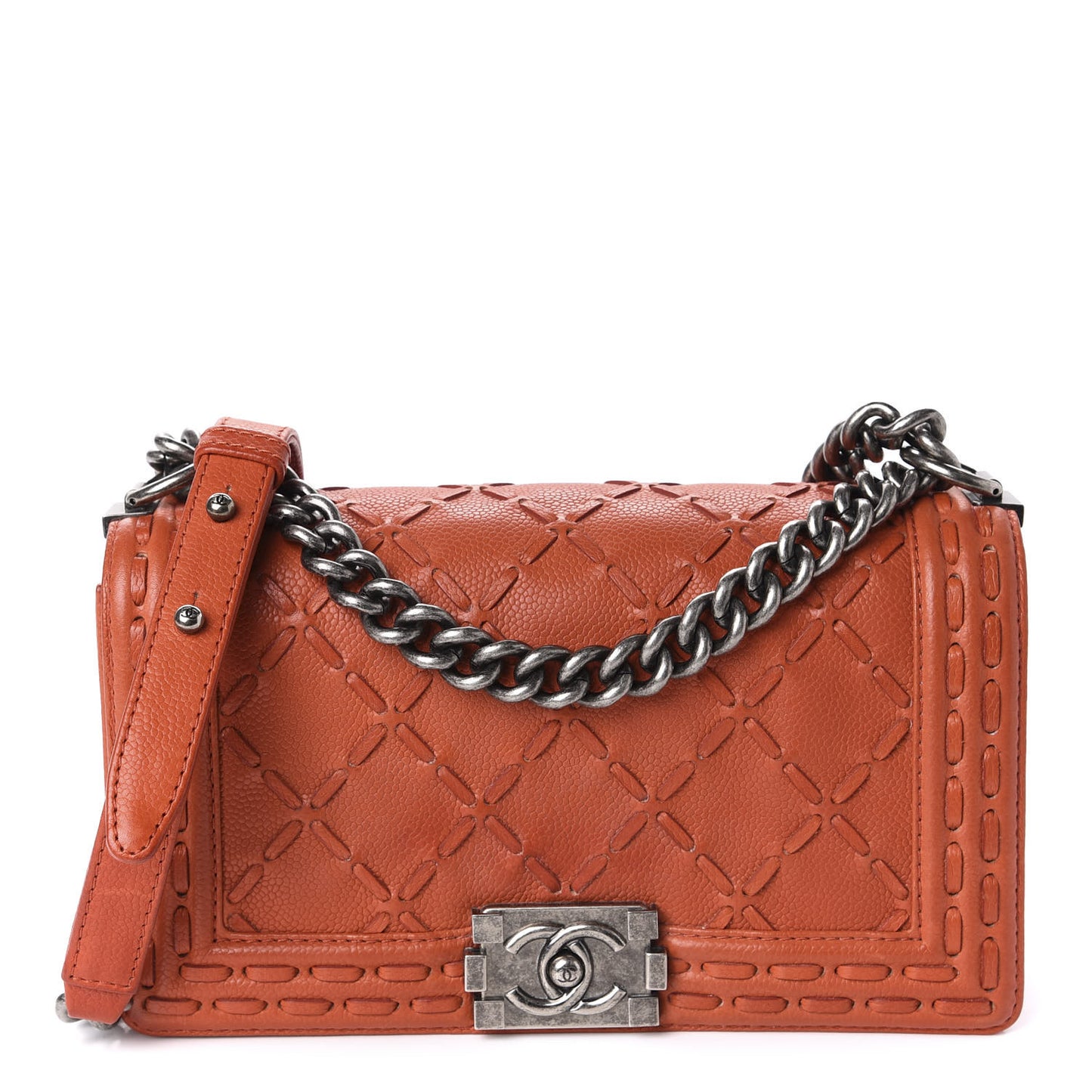 Caviar Stitched Medium Boy Flap Dark Orange