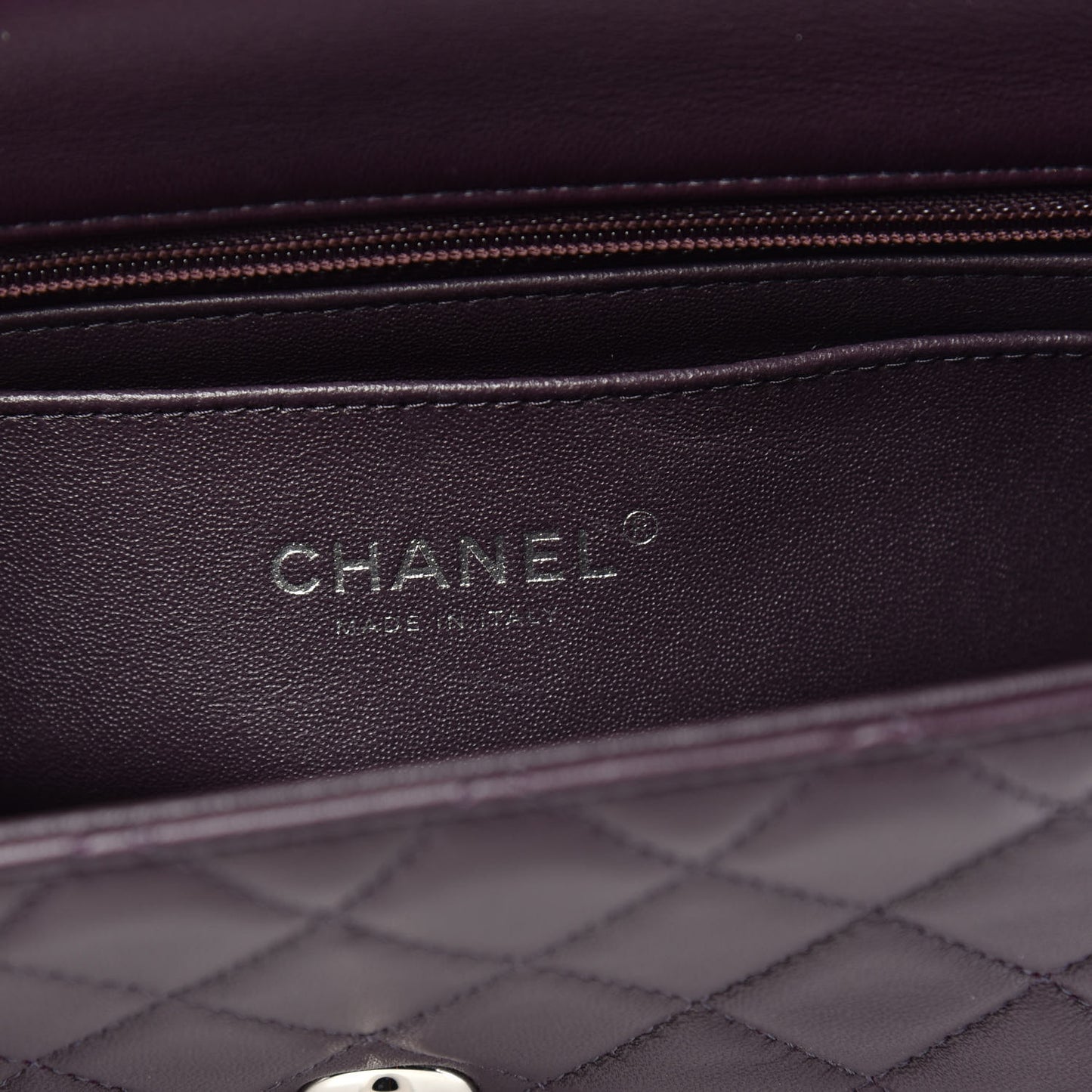 Lambskin Quilted Mini Rectangular Flap Dark Purple