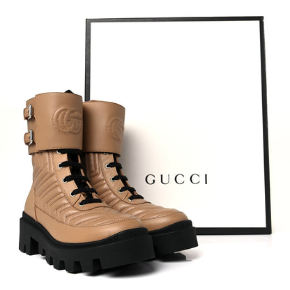 Gucci Nappa Frances GG Matelasse Platform Combat Boots 37.5 Natural Tan 8 of 8
