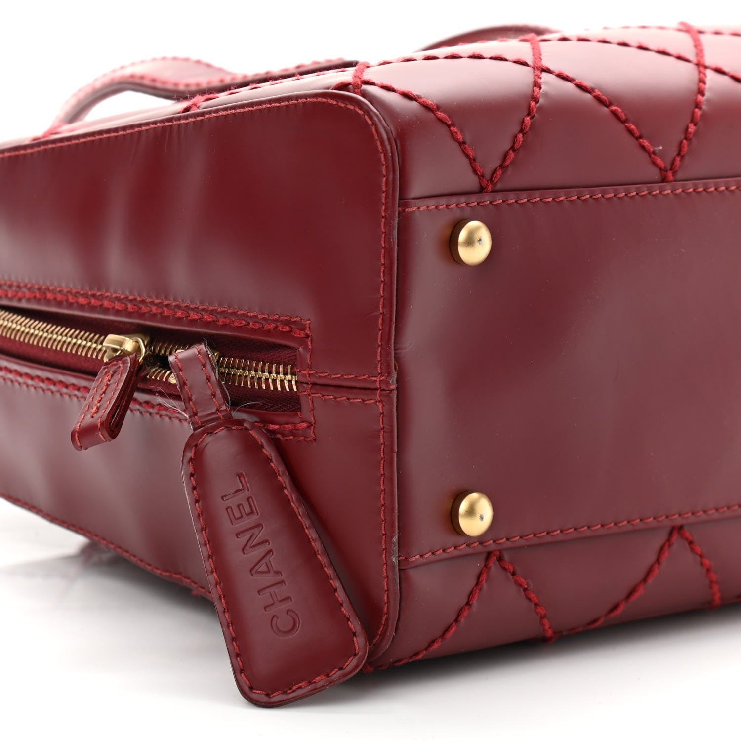 Chanel Calfskin Stitch Surpique Bowler Red 10 of 15