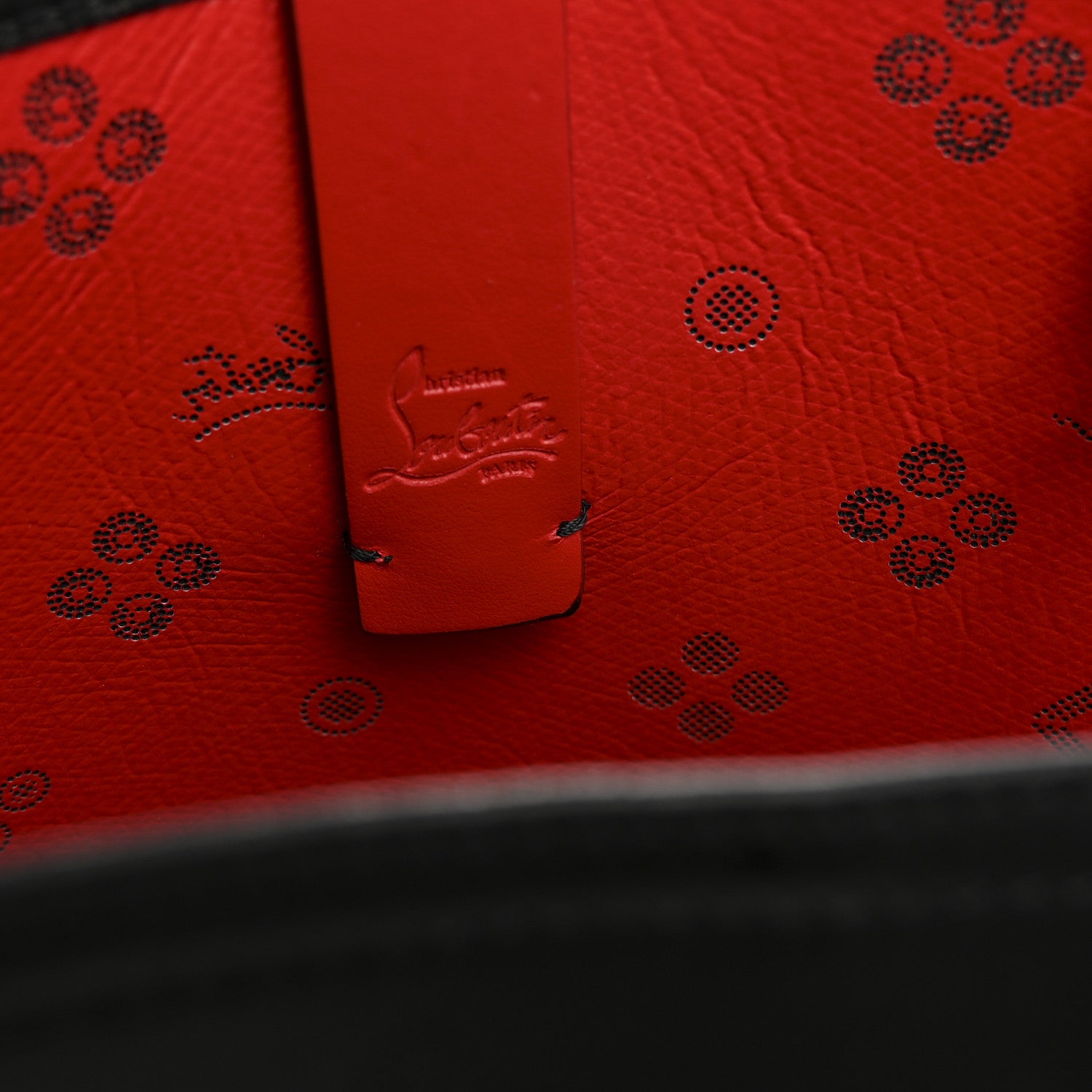 Christian Louboutin Perforated Calfskin Loubinthesky East West Cabata Tote Black Red 7 of 11