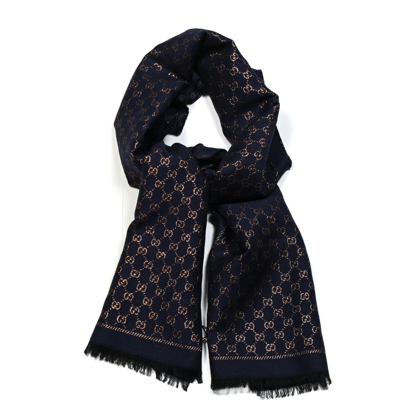 Wool Silk Jacquard GG Monogram Stenix Scarf Navy Yellow