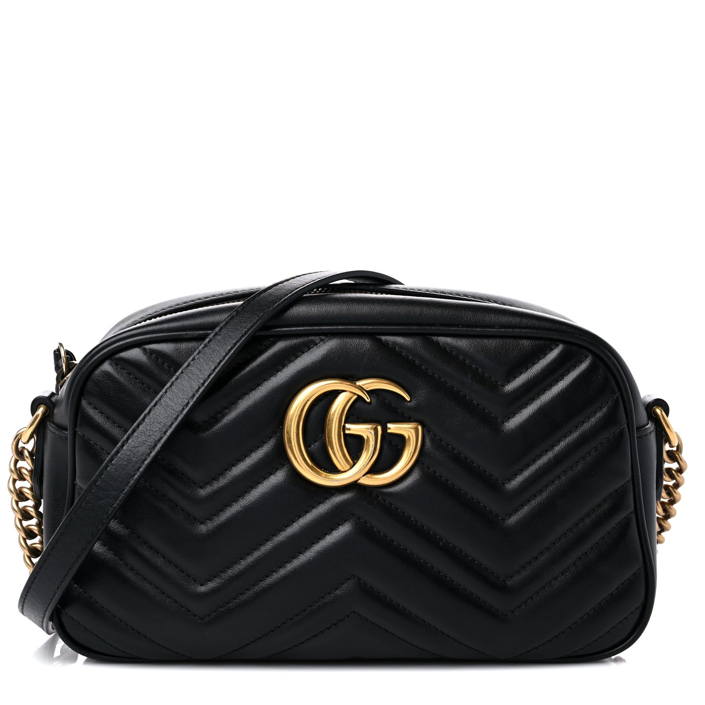 Calfskin Matelasse Small GG Marmont Chain Shoulder Bag Black