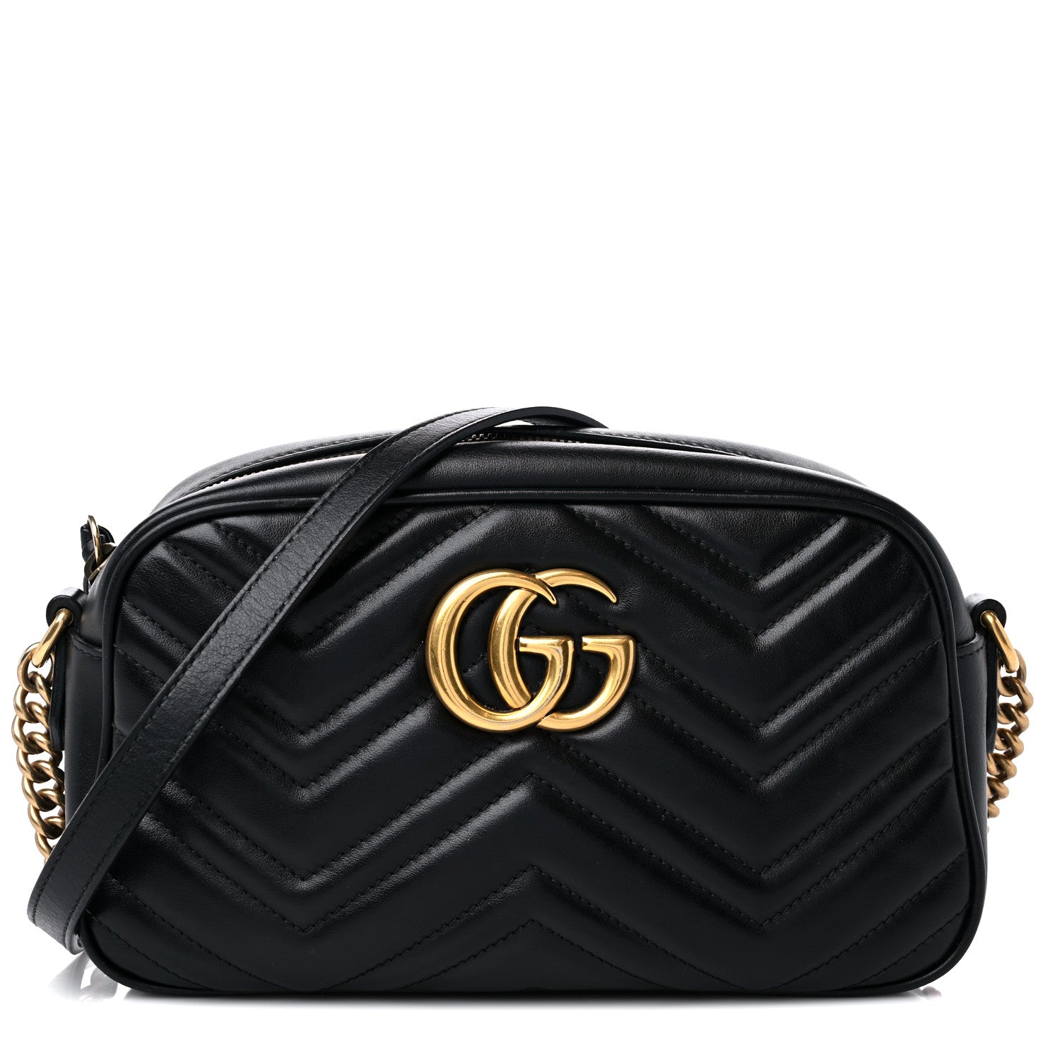 Gucci Calfskin Matelasse Small GG Marmont Chain Shoulder Bag Black 1 of 14