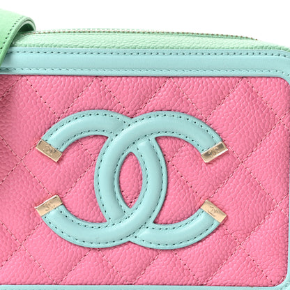 Chanel Caviar Quilted Filigree Vanity Clutch With Chain Pink Light Blue Green 8 of 10
