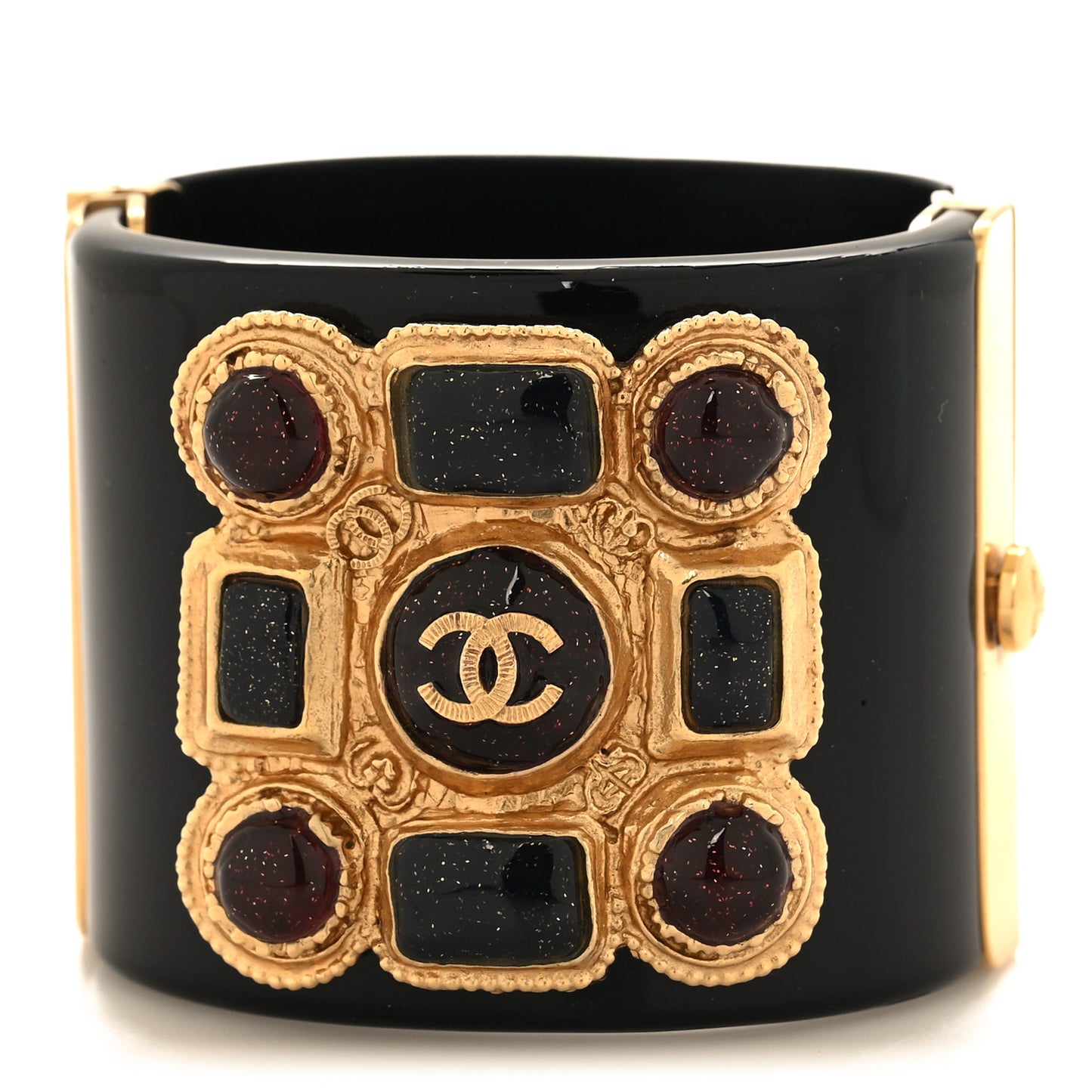 Resin Glitter Gripoix CC Wide Cuff Black