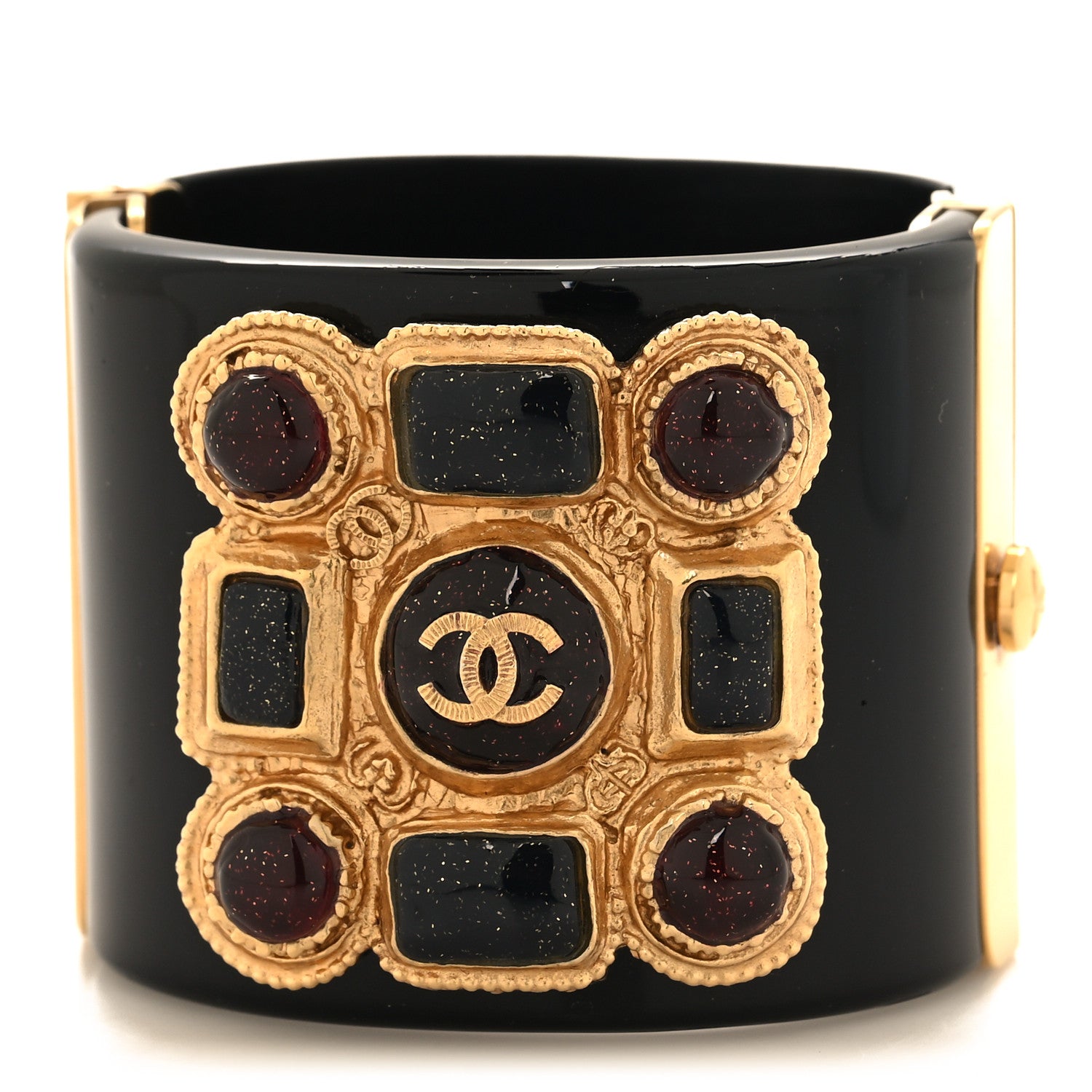 Chanel Resin Glitter Gripoix CC Wide Cuff Black 1 of 5