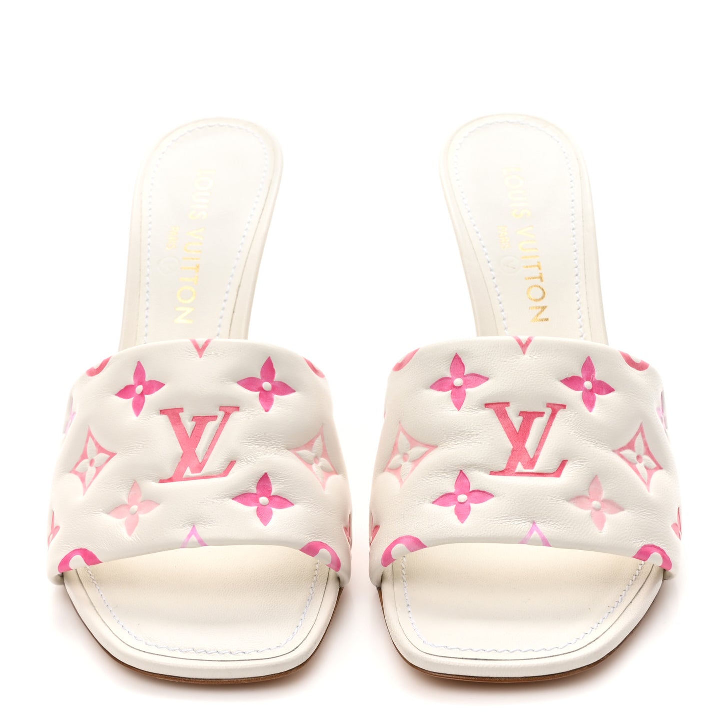 Lambskin Embossed Monogram By The Pool Revival High Heel Mules 41 White Pink