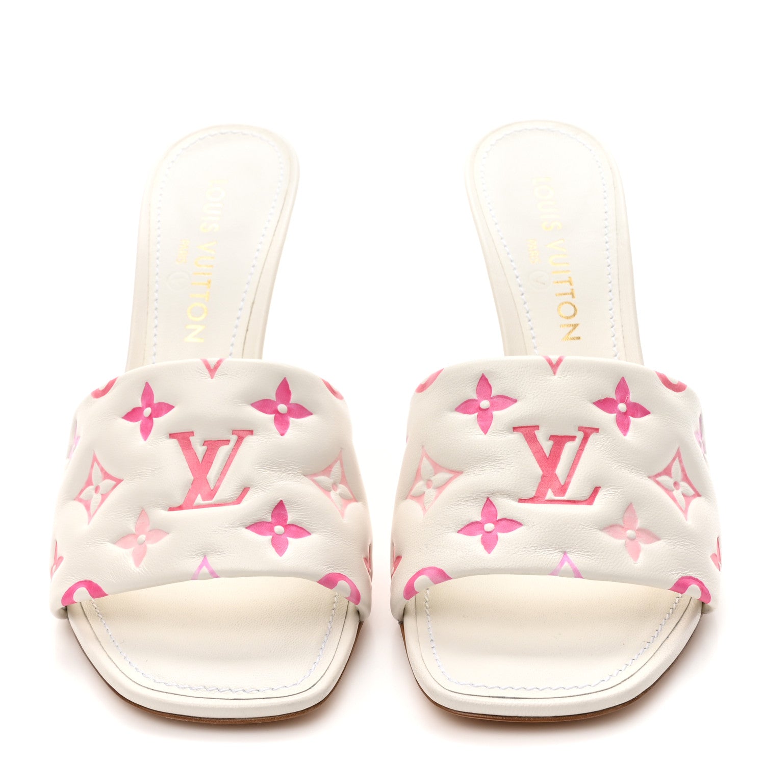 Louis Vuitton Lambskin Embossed Monogram By The Pool Revival High Heel Mules 41 White Pink 2 of 8