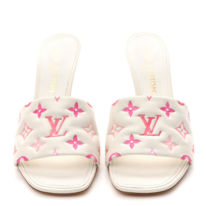 Louis Vuitton Lambskin Embossed Monogram By The Pool Revival High Heel Mules 41 White Pink 2 of 8
