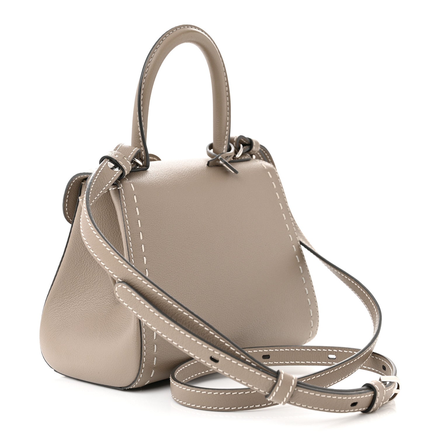 Delvaux Grained Rodeo Calfskin Surpique Mini Brillant Satchel Tourterelle Ivory 3 of 10
