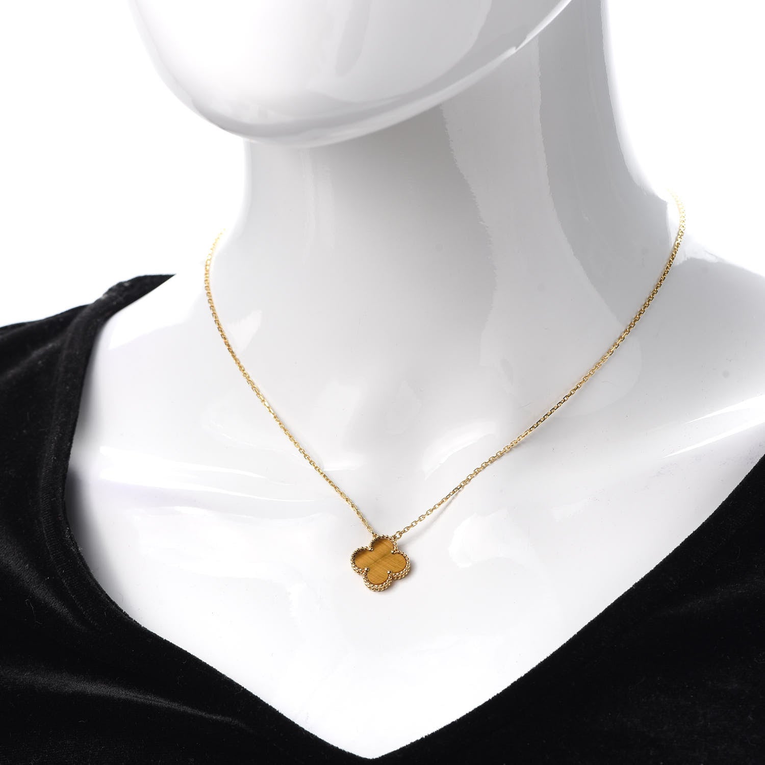 Van Cleef & Arpels 18K Yellow Gold Tiger Eye Vintage Alhambra Pendant Necklace 2 of 6