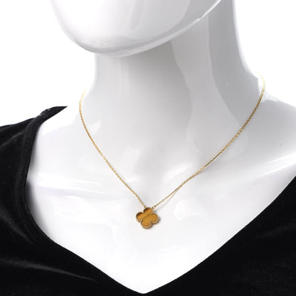 Van Cleef & Arpels 18K Yellow Gold Tiger Eye Vintage Alhambra Pendant Necklace 2 of 6