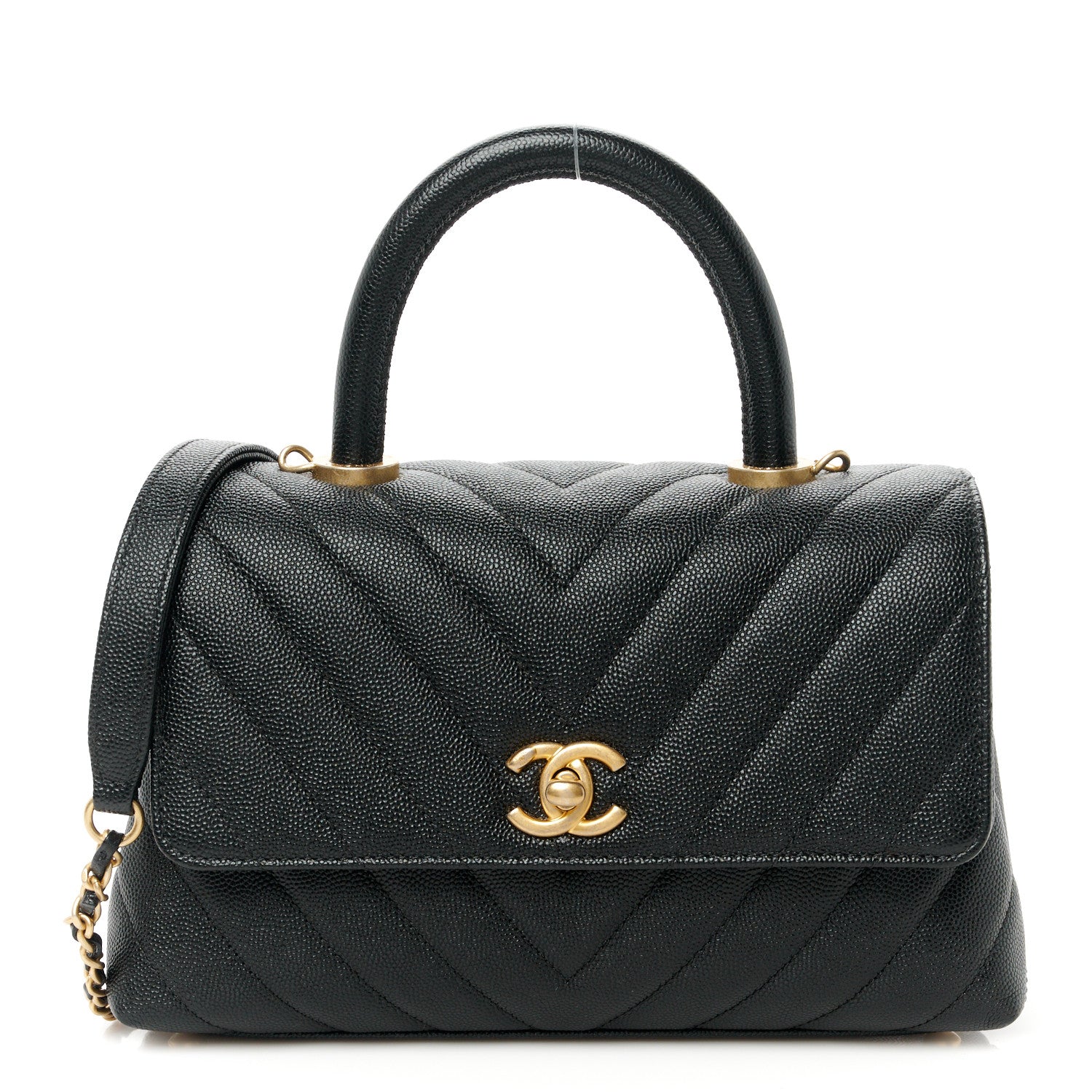 Chanel Caviar Chevron Quilted Mini Coco Handle Flap Black 1 of 11