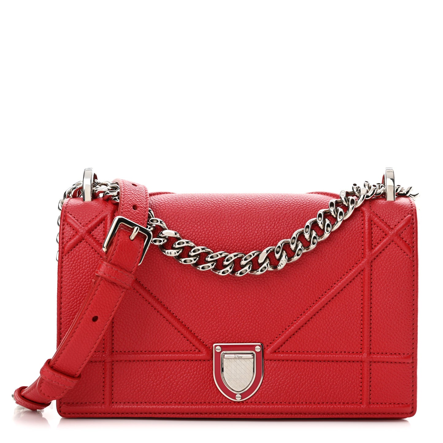 Grained Calfskin Small Diorama Flap Bag Red