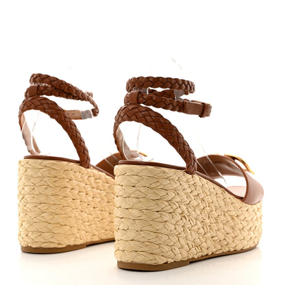 Valentino Garavani Pebbled Calfskin VLogo Ankle Wrap Espadrille 45/90mm Platform Wedge Sandals 41 Saddle Brown 4 of 9