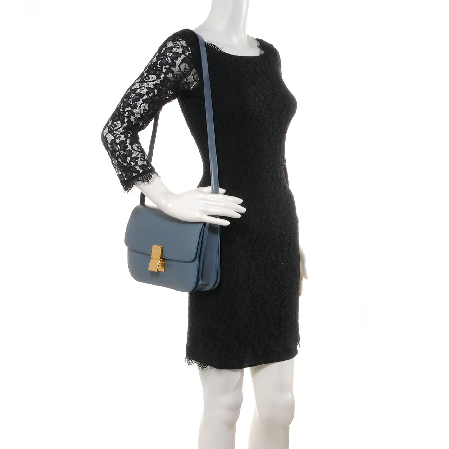 Leather Medium Classic Box Flap Bag Slate Blue
