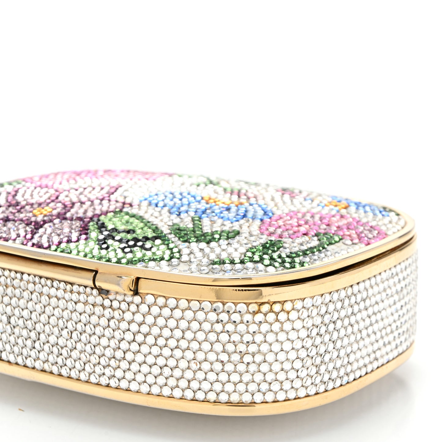 Crystal Flower Minaudiere Clutch Gold
