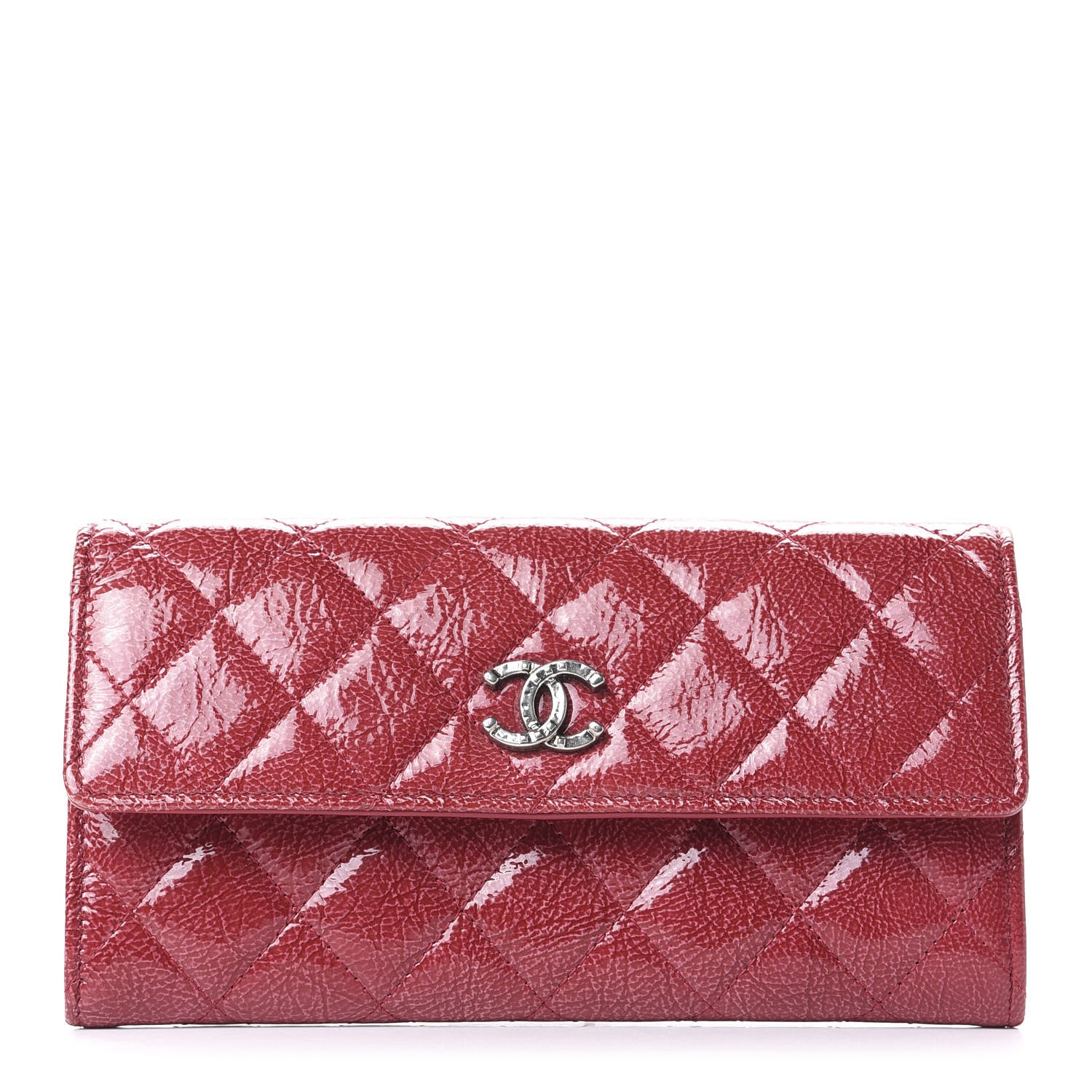 Chanel Distressed Patent Calfskin Quilted Large Flap Wallet Dark Pink 1 of 11