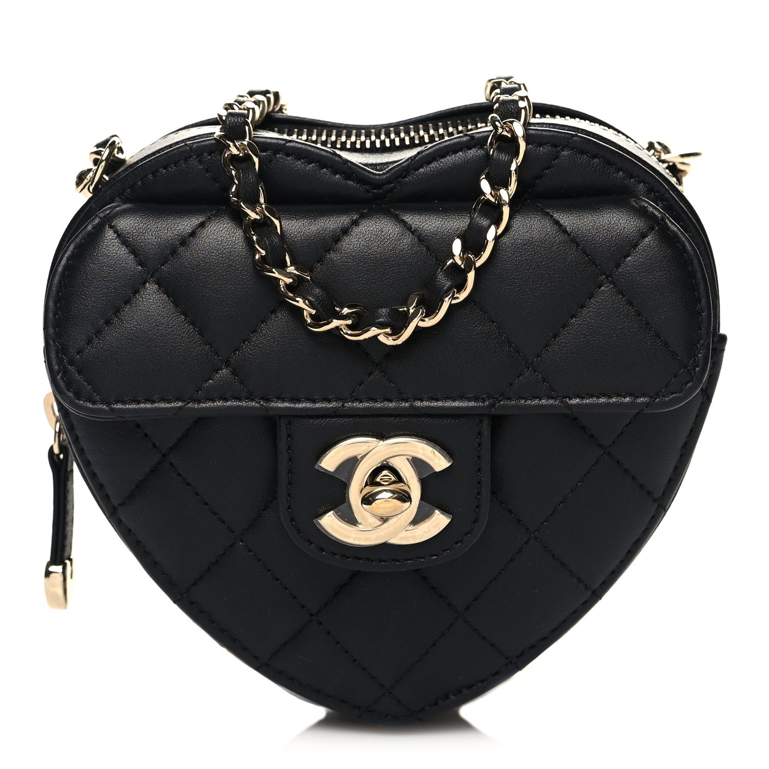 Chanel Lambskin Quilted CC In Love Heart Clutch With Chain Black 1 of 11