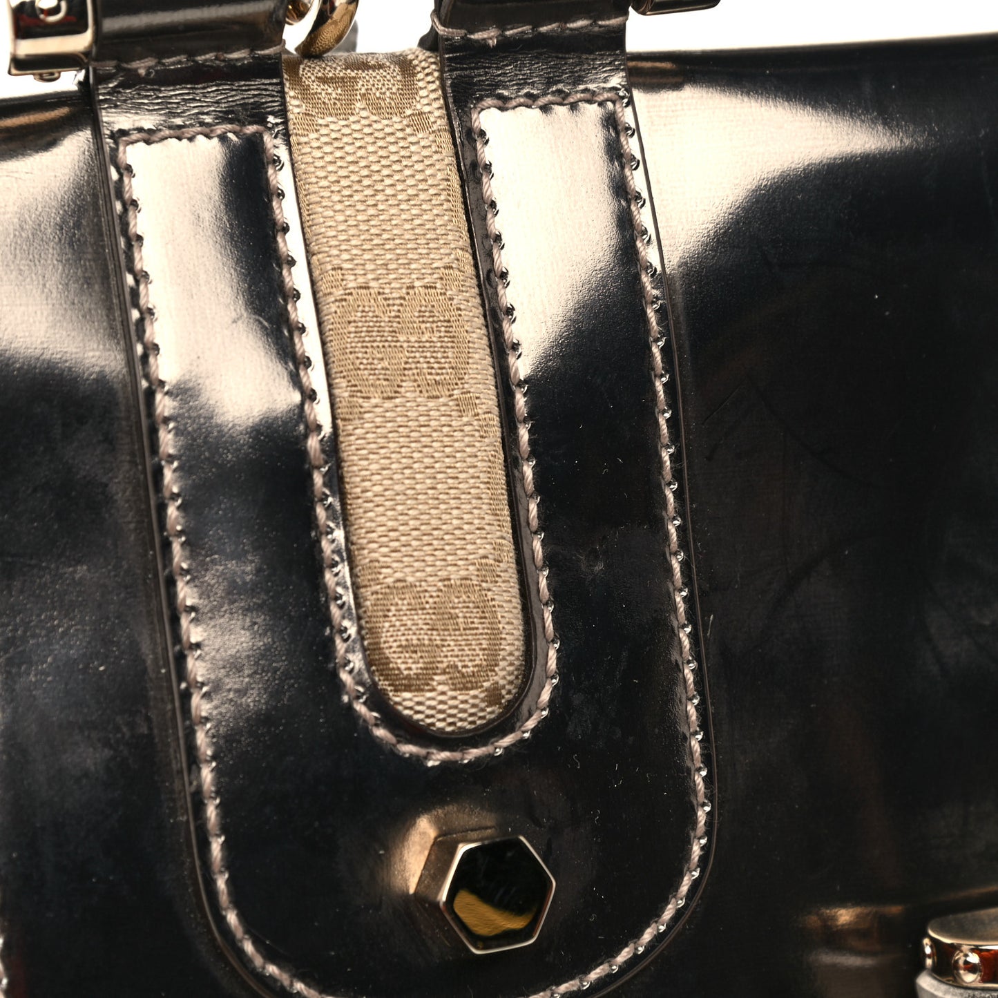Monogram Large Pop Bamboo Top Handle Tote Pewter