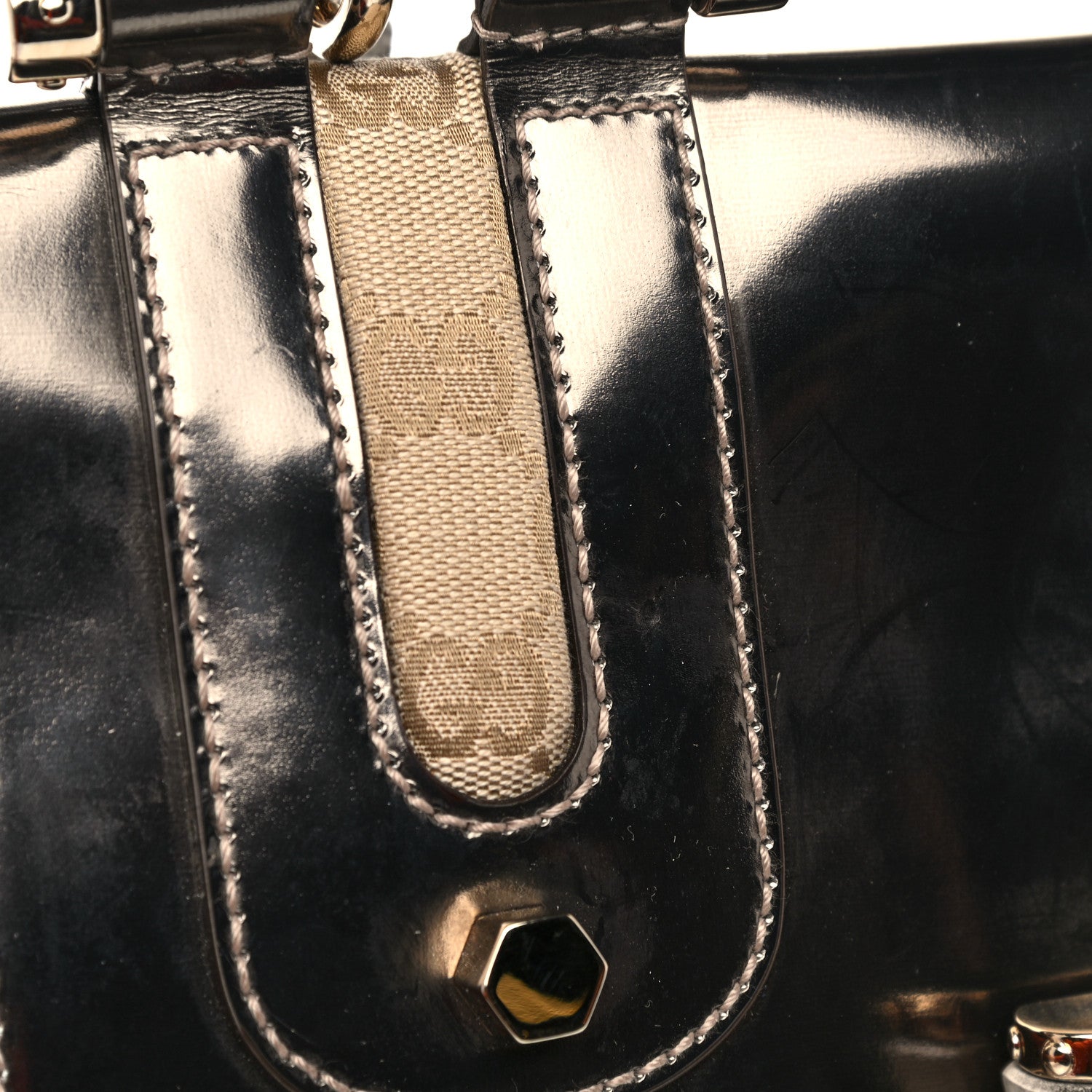 Gucci Monogram Large Pop Bamboo Top Handle Tote Pewter 11 of 15