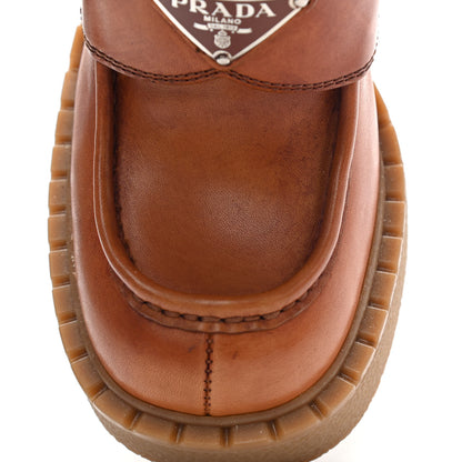 Prada Calfskin Metal Triangle Logo Flow Heeled Loafers 36 Caramel 18 of 18