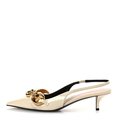 Gucci Vernice Crystal Nappa Charlotte Marina Slingback Pumps 39 New Ivoir 1 of 12