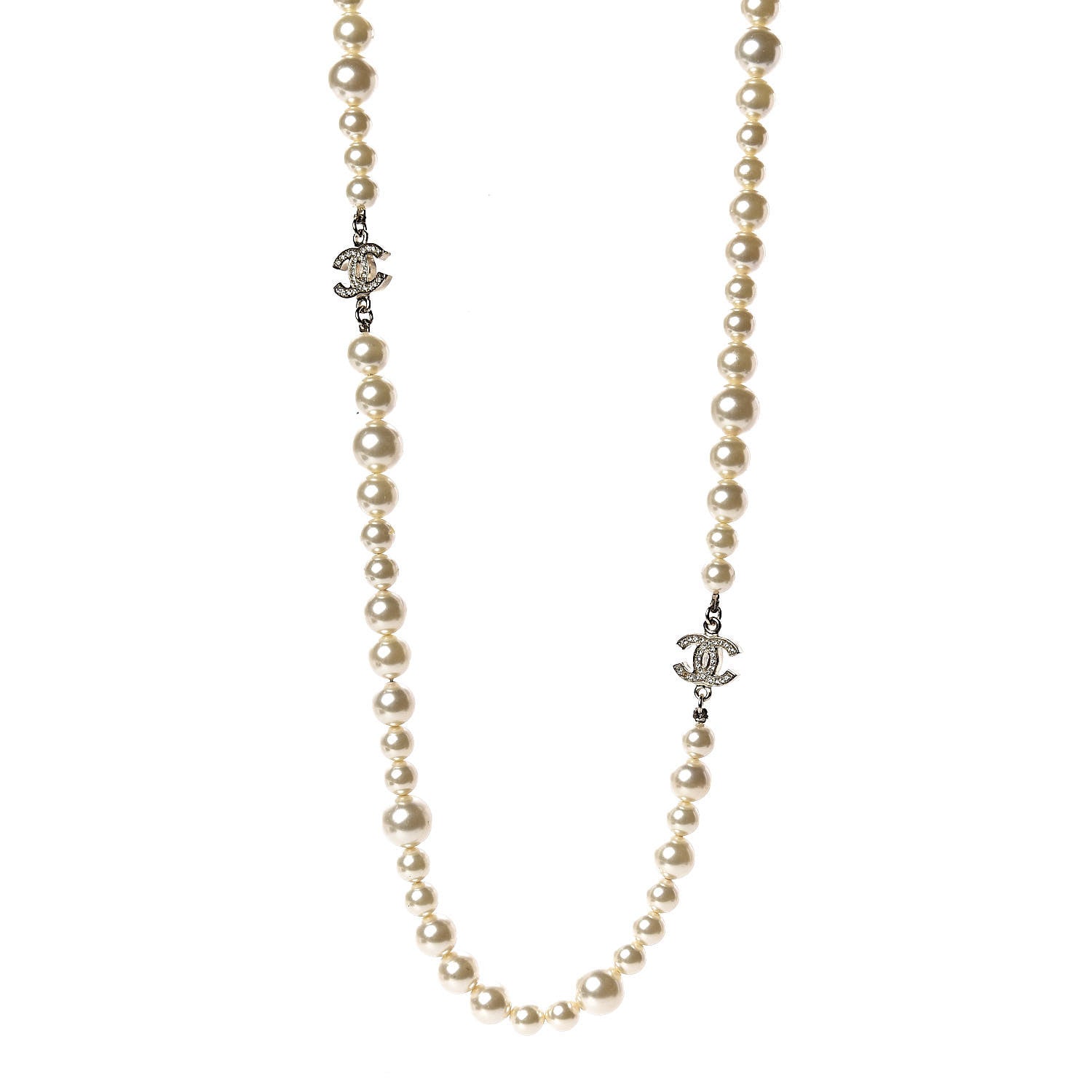 Chanel Pearl Crystal Long CC Necklace Gold 1 of 6