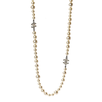 Chanel Pearl Crystal Long CC Necklace Gold 1 of 6