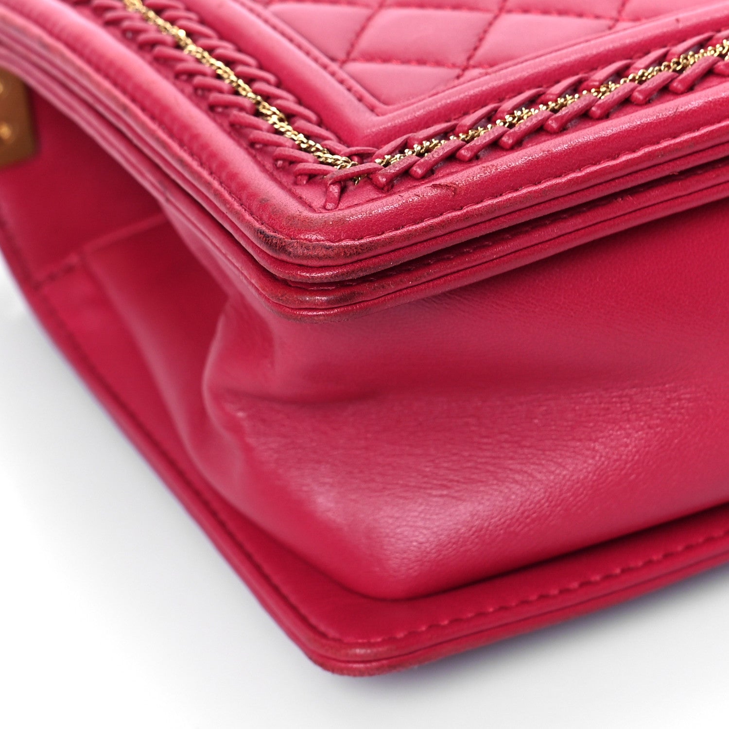 Chanel Lambskin Quilted Medium Chain Detail Boy Flap Fuchsia 7 of 13