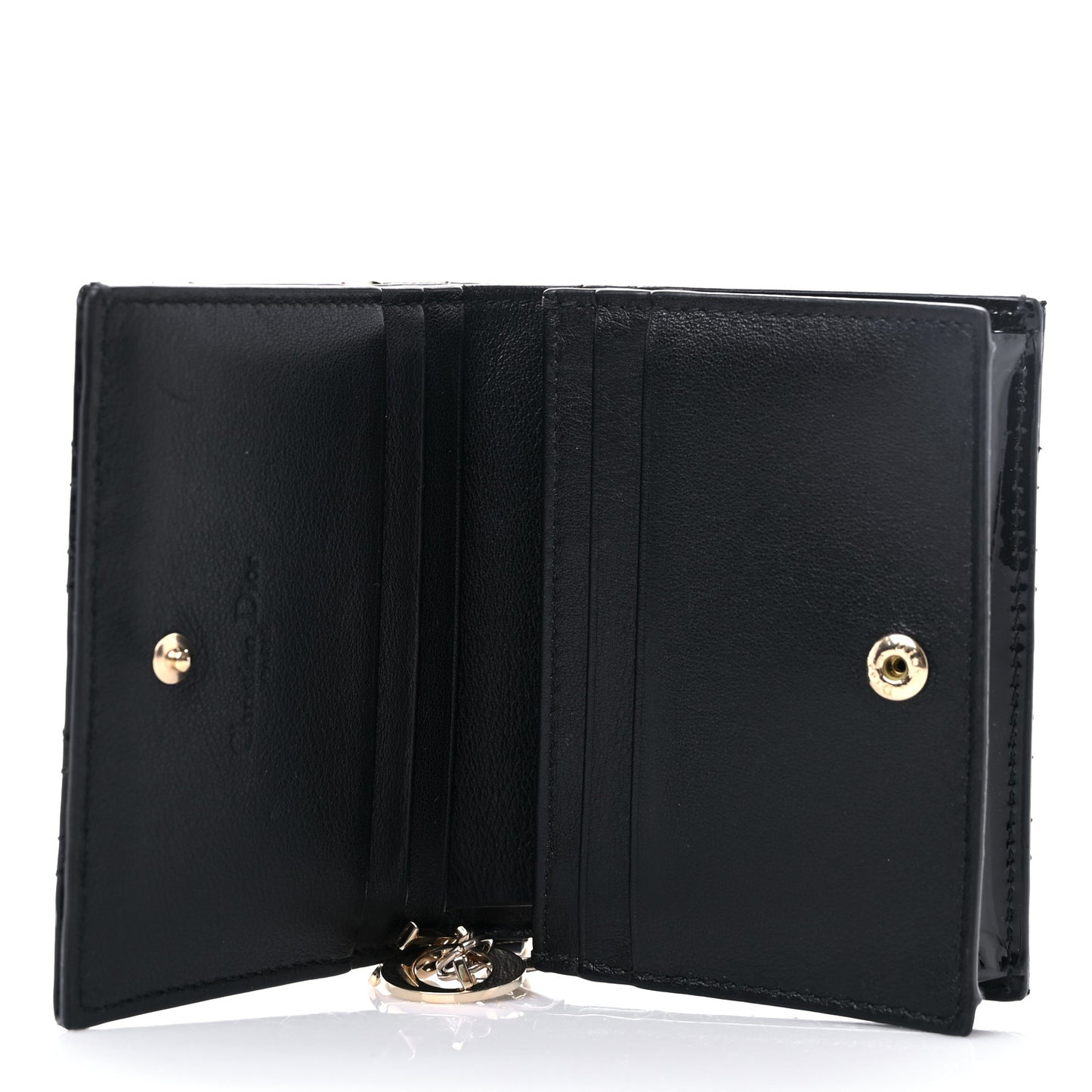 Patent Cannage Mini Lady Dior Wallet Black
