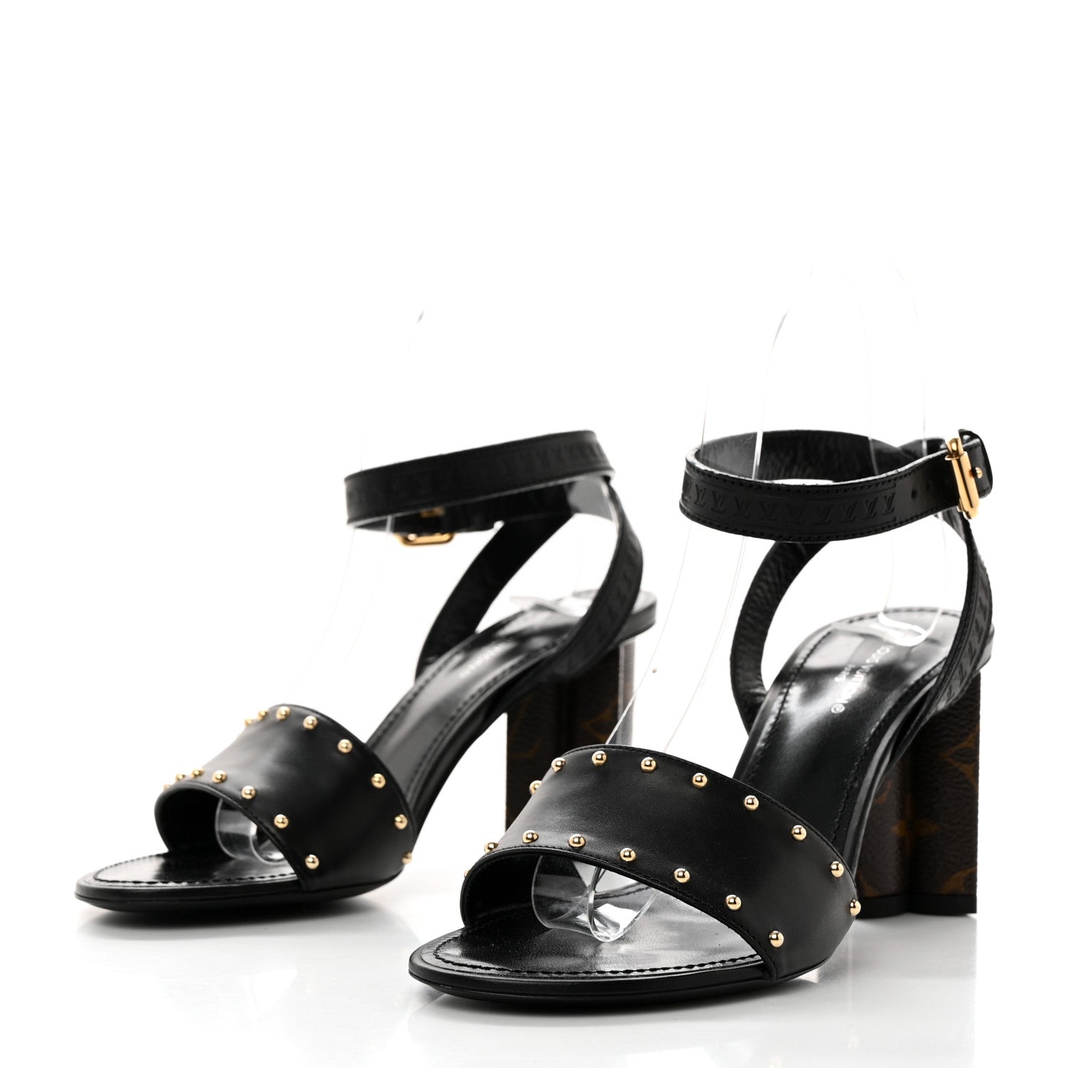 Louis Vuitton Calfskin Studded Monogram Silhouette Sandals 36 Black 3 of 9