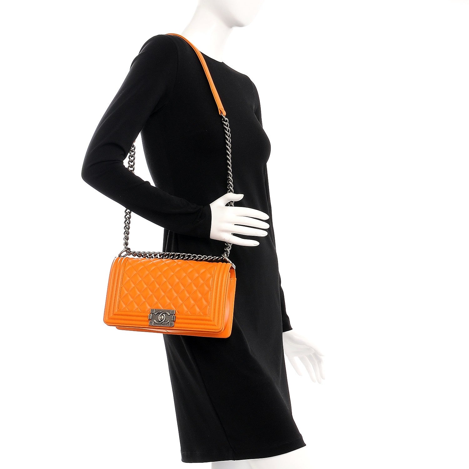 Chanel Lambskin Quilted Medium Boy Flap Orange 2 of 7