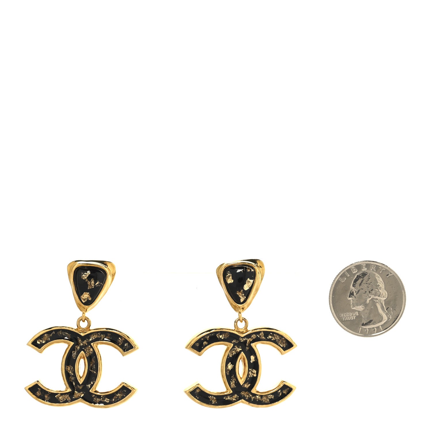 Chanel Resin CC Drop Earrings Gold Black 2 of 4