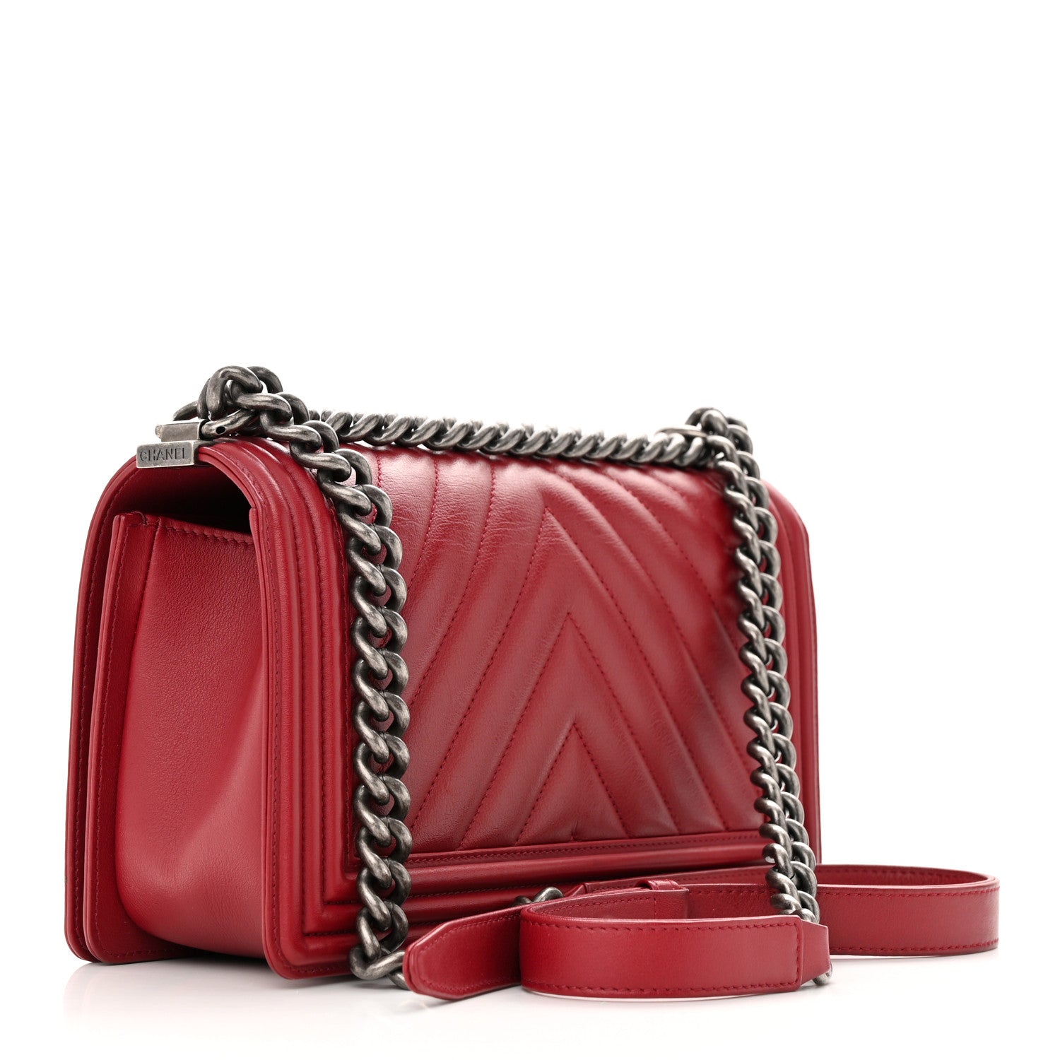 Chanel Calfskin Chevron Quilted Medium Boy Flap Dark Red 3 of 12