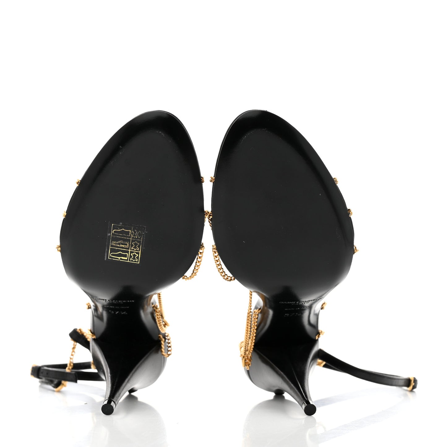 Calfskin Chain Cristal Sandals 37.5 Black