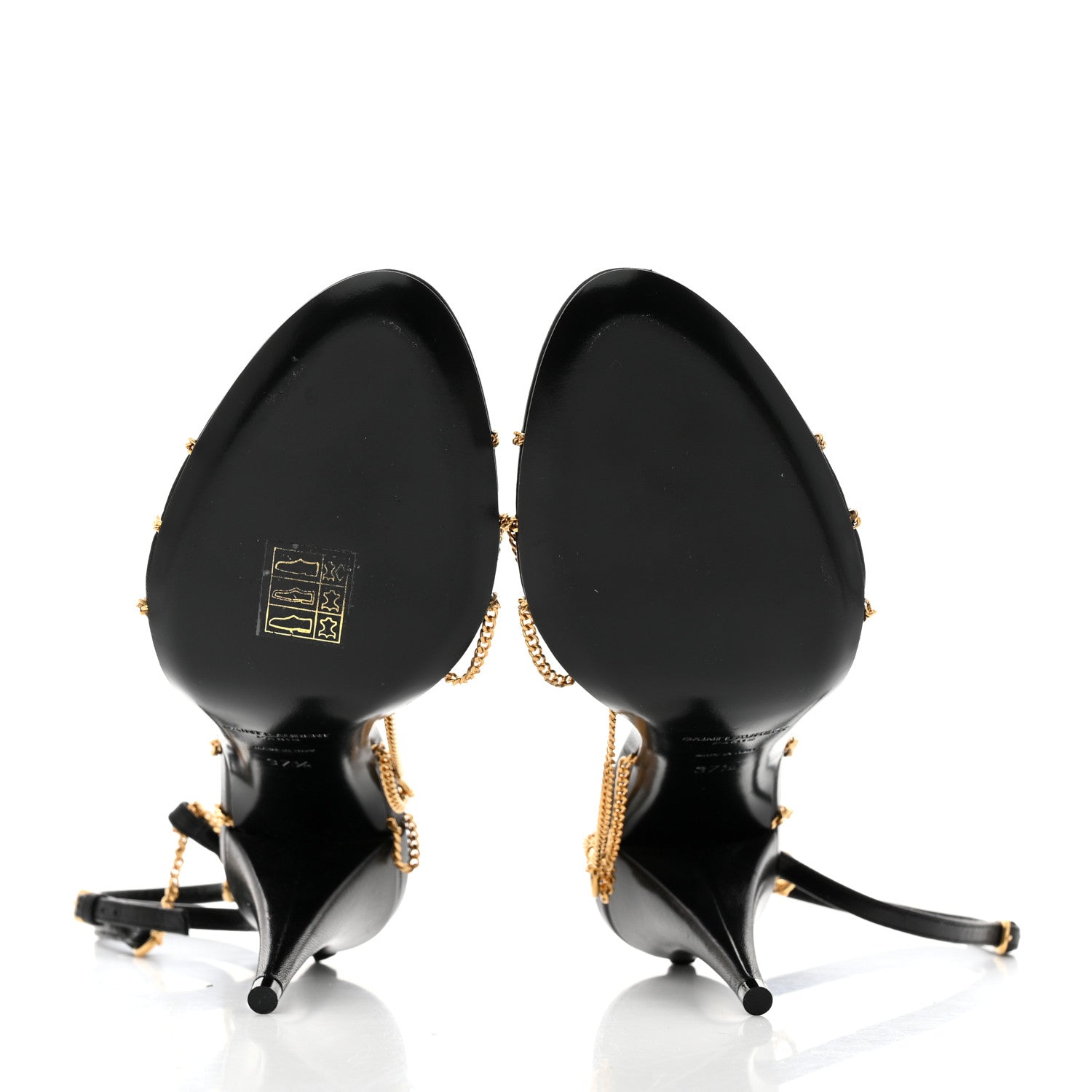 Saint Laurent Calfskin Chain Cristal Sandals 37.5 Black 5 of 7