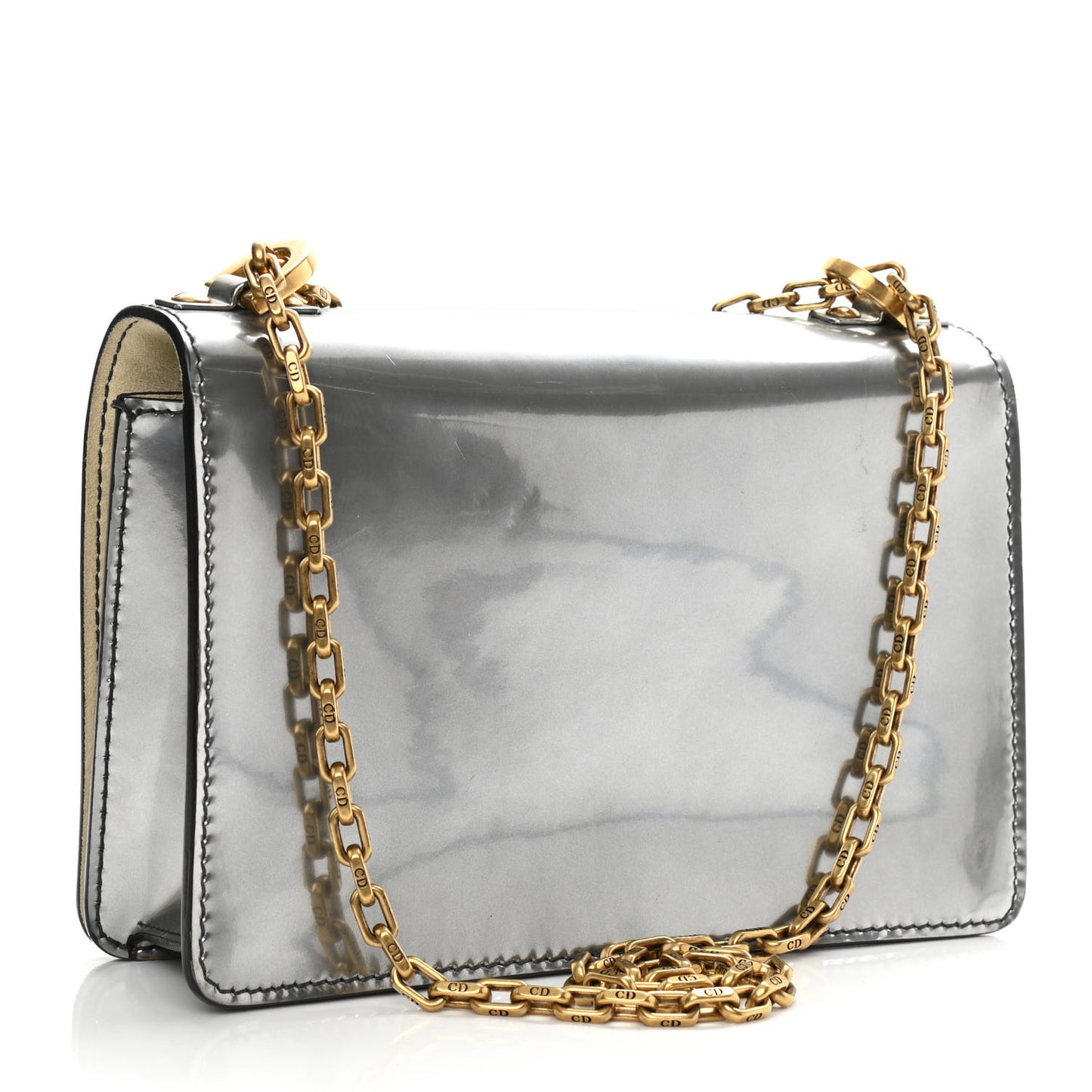 Metallic Calfskin J'Adior Chain Flap Bag Silver