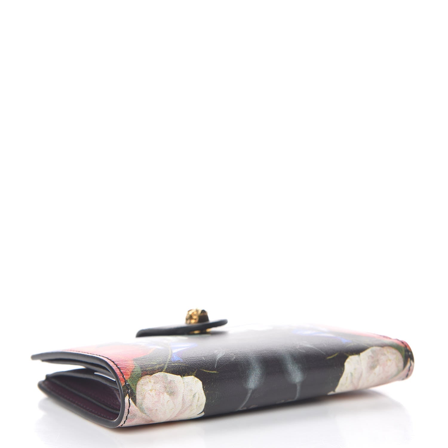 Alexander McQueen Calfskin Floral Print Skull French Wallet Black 4 of 8