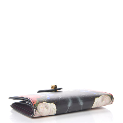 Alexander McQueen Calfskin Floral Print Skull French Wallet Black 4 of 8