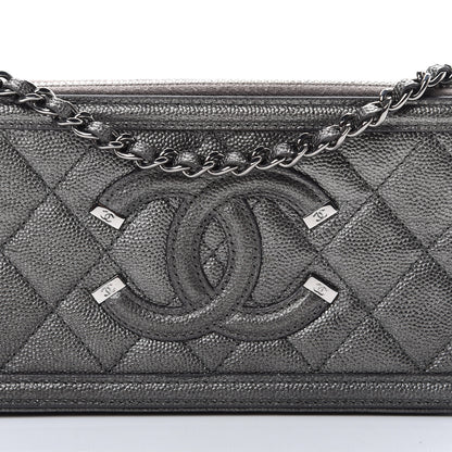 Chanel Metallic Caviar Quilted CC Filigree Clutch With Chain Dark Silver 10 of 13
